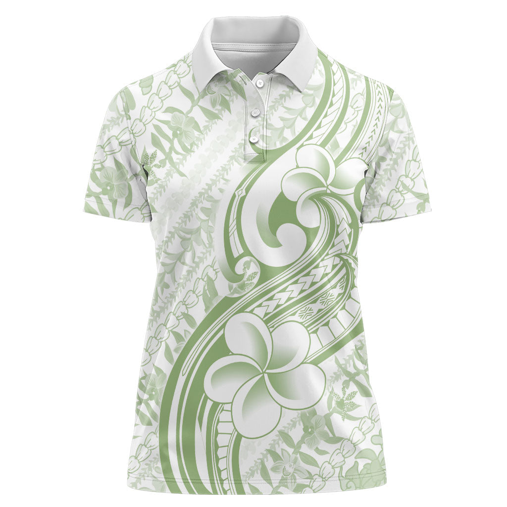 Hawaii Plumeria Lokelani Pikake Lei Women Polo Shirt Oma'oma'o Polynesian Tattoo