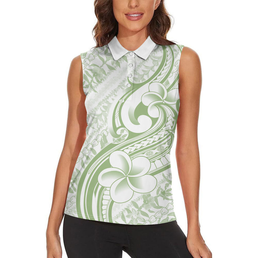 Hawaii Plumeria Lokelani Pikake Lei Women Sleeveless Polo Shirt Oma'oma'o Polynesian Tattoo LT9 - Polynesian Pride