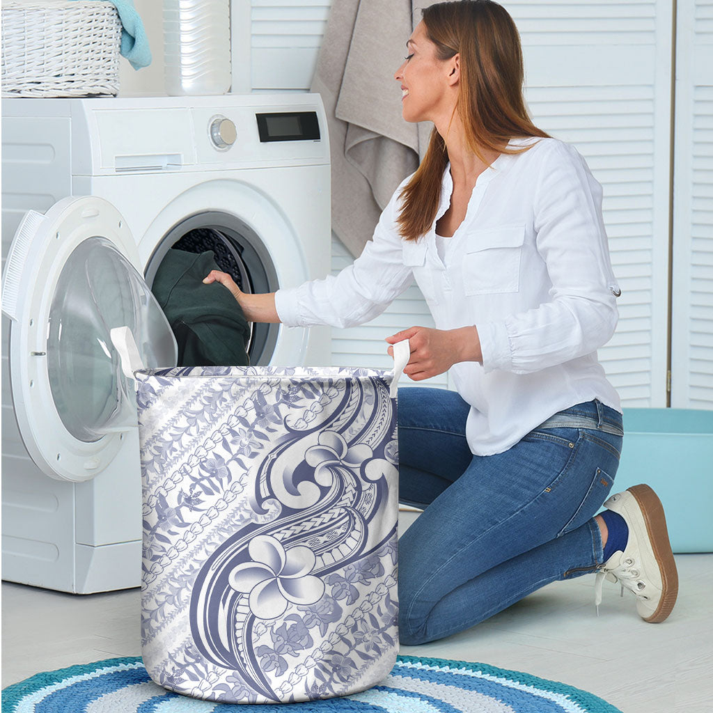 Hawaii Plumeria Lokelani Pikake Lei Laundry Basket Navy Blue Polynesian Tattoo
