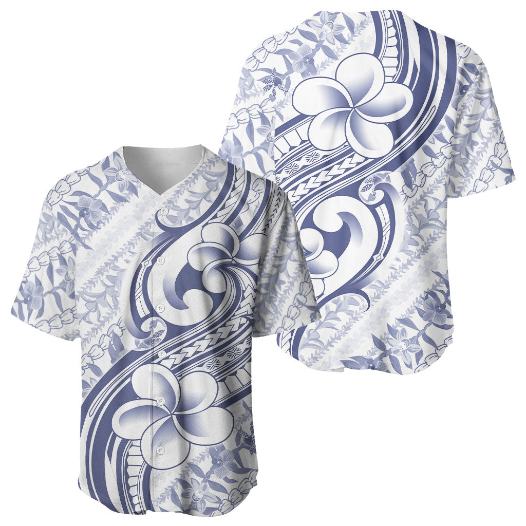 Hawaii Plumeria Lokelani Pikake Lei Baseball Jersey Navy Blue Polynesian Tattoo