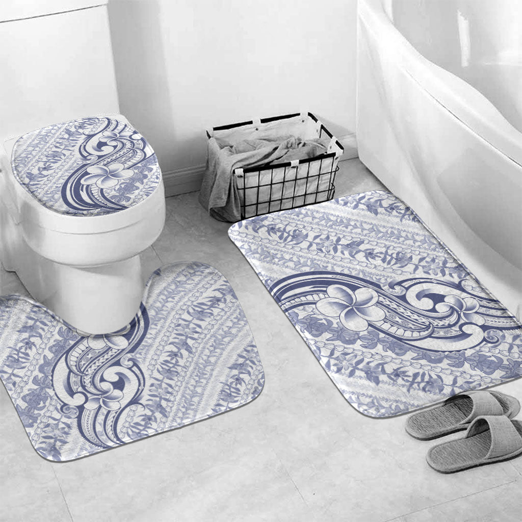 Hawaii Plumeria Lokelani Pikake Lei Bathroom Set Navy Blue Polynesian Tattoo LT9 Mat Set Only (3 pcs) One Size Navy Blue - Polynesian Pride