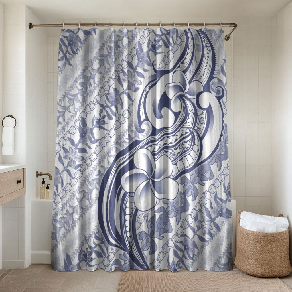 Hawaii Plumeria Lokelani Pikake Lei Bathroom Set Navy Blue Polynesian Tattoo LT9 Shower Curtain Only Navy Blue - Polynesian Pride