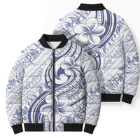 Hawaii Plumeria Lokelani Pikake Lei Bomber Puffer Jacket Navy Blue Polynesian Tattoo