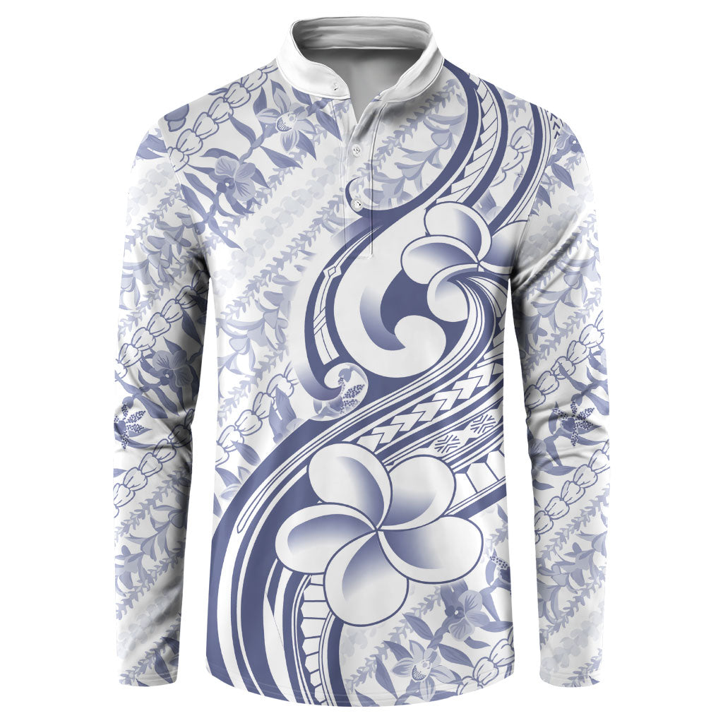 Hawaii Plumeria Lokelani Pikake Lei Button Sweatshirt Navy Blue Polynesian Tattoo