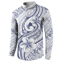 Hawaii Plumeria Lokelani Pikake Lei Button Sweatshirt Navy Blue Polynesian Tattoo