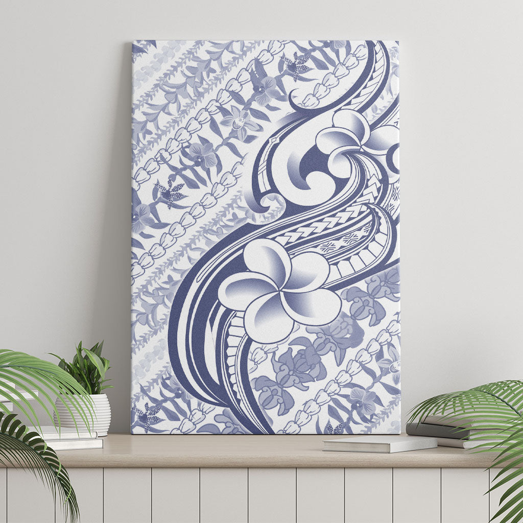 Hawaii Plumeria Lokelani Pikake Lei Canvas Wall Art Navy Blue Polynesian Tattoo