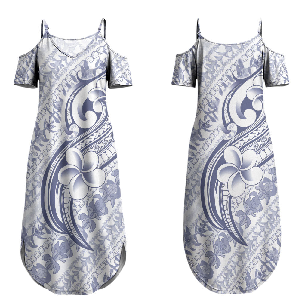 Hawaii Plumeria Lokelani Pikake Lei Couples Matching Summer Maxi Dress and Hawaiian Shirt Navy Blue Polynesian Tattoo LT9 - Polynesian Pride