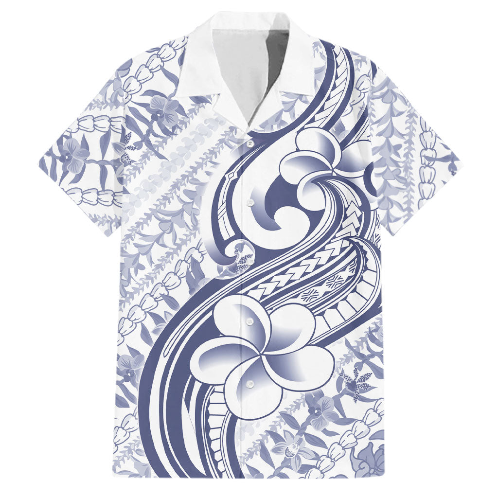 Hawaii Plumeria Lokelani Pikake Lei Family Matching Mermaid Dress and Hawaiian Shirt Navy Blue Polynesian Tattoo LT9 Dad's Shirt - Short Sleeve Navy Blue - Polynesian Pride