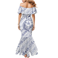 Hawaii Plumeria Lokelani Pikake Lei Family Matching Mermaid Dress and Hawaiian Shirt Navy Blue Polynesian Tattoo LT9 - Polynesian Pride