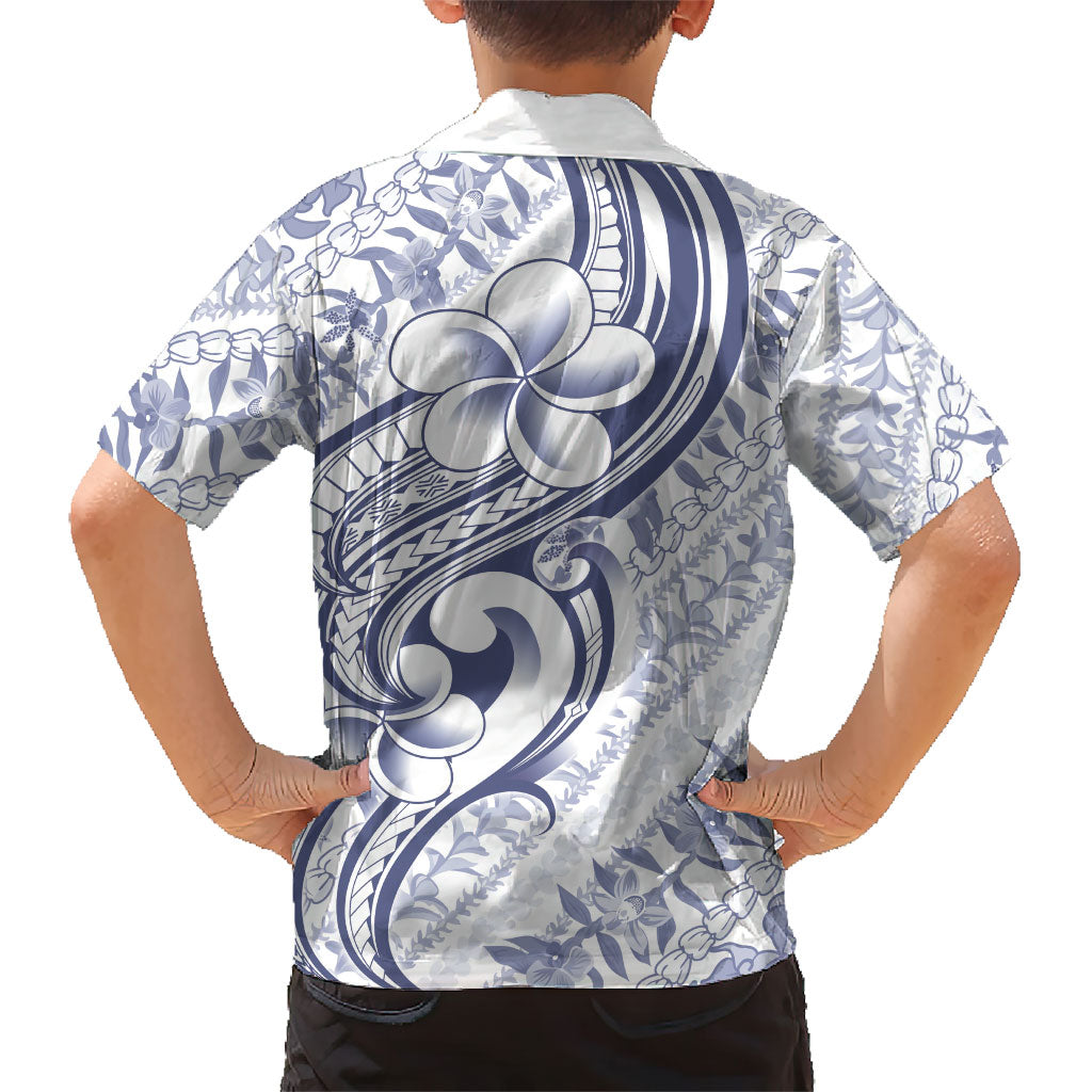 Hawaii Plumeria Lokelani Pikake Lei Family Matching Off Shoulder Short Dress and Hawaiian Shirt Navy Blue Polynesian Tattoo LT9 - Polynesian Pride