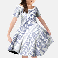 Hawaii Plumeria Lokelani Pikake Lei Family Matching Short Sleeve Bodycon Dress and Hawaiian Shirt Navy Blue Polynesian Tattoo LT9 Daughter's Dress Navy Blue - Polynesian Pride