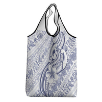 Hawaii Plumeria Lokelani Pikake Lei Grocery Bag Navy Blue Polynesian Tattoo