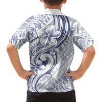 Hawaii Plumeria Lokelani Pikake Lei Kid Hawaiian Shirt Navy Blue Polynesian Tattoo