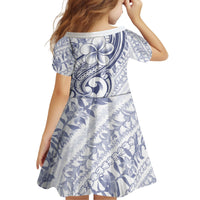 Hawaii Plumeria Lokelani Pikake Lei Kid Short Sleeve Dress Navy Blue Polynesian Tattoo