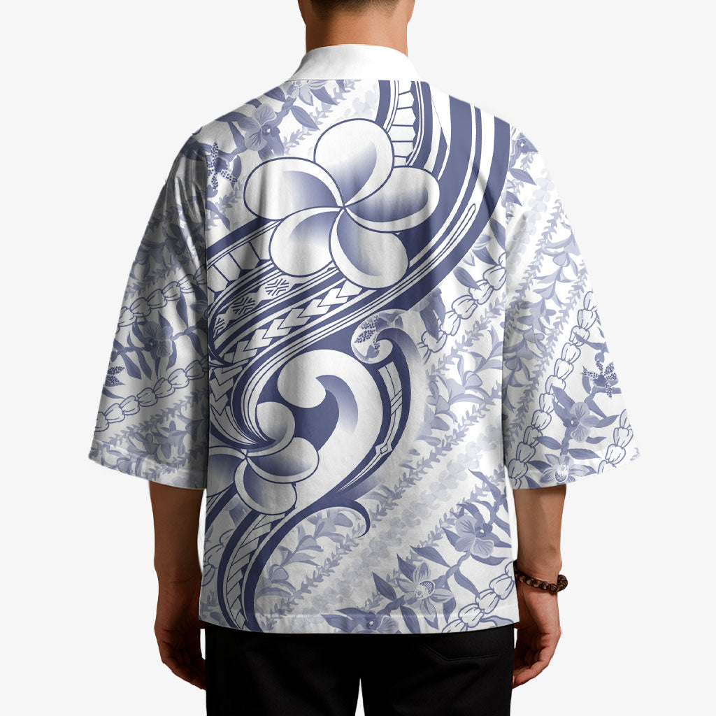 Hawaii Plumeria Lokelani Pikake Lei Kimono Navy Blue Polynesian Tattoo
