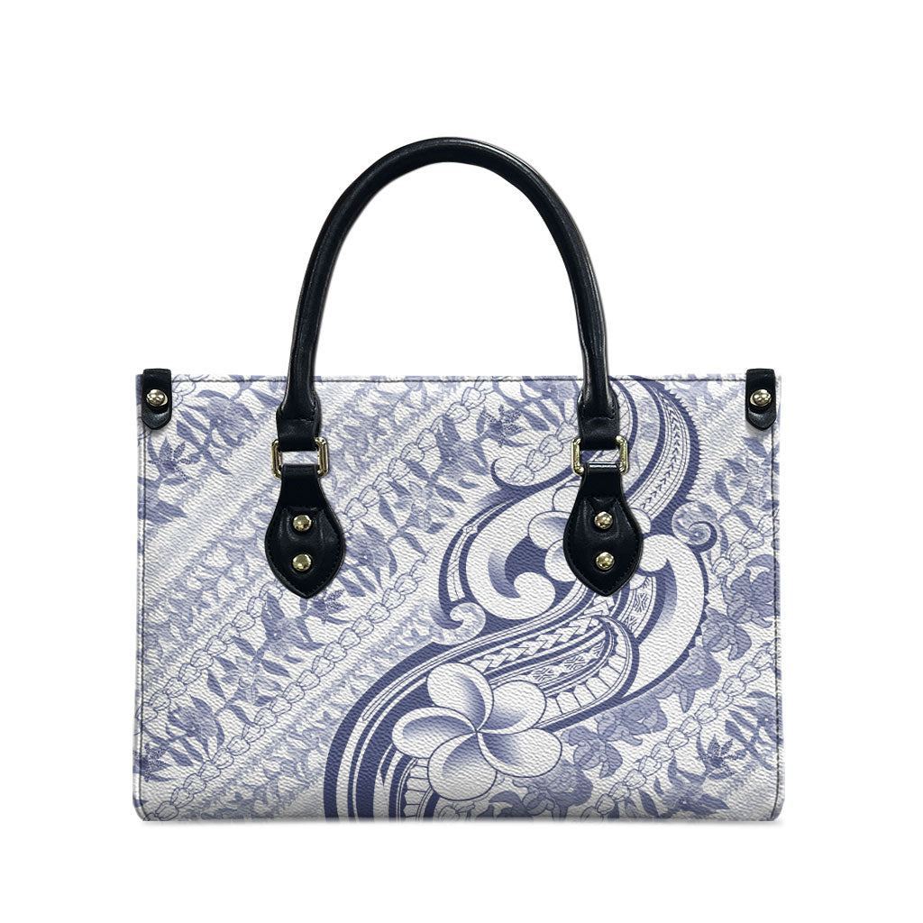 Hawaii Plumeria Lokelani Pikake Lei Leather Bag Navy Blue Polynesian Tattoo LT9 - Polynesian Pride