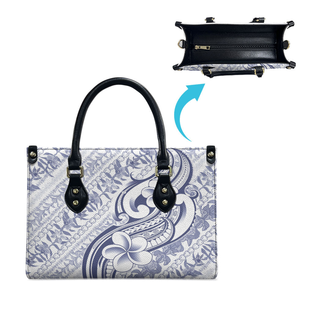 Hawaii Plumeria Lokelani Pikake Lei Leather Bag Navy Blue Polynesian Tattoo LT9 - Polynesian Pride