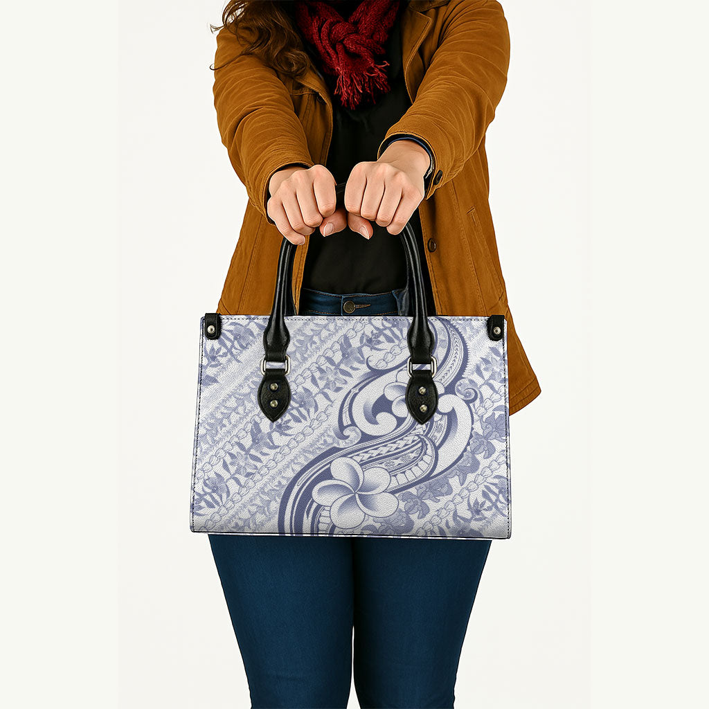 Hawaii Plumeria Lokelani Pikake Lei Leather Bag Navy Blue Polynesian Tattoo LT9 - Polynesian Pride