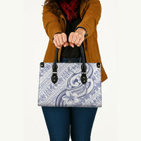 Hawaii Plumeria Lokelani Pikake Lei Leather Bag Navy Blue Polynesian Tattoo LT9 - Polynesian Pride