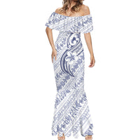 Hawaii Plumeria Lokelani Pikake Lei Mermaid Dress Navy Blue Polynesian Tattoo