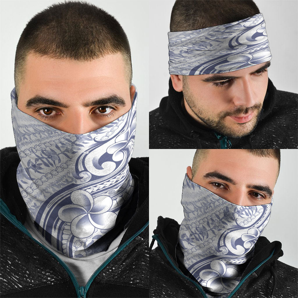 Hawaii Plumeria Lokelani Pikake Lei Neck Gaiter Navy Blue Polynesian Tattoo