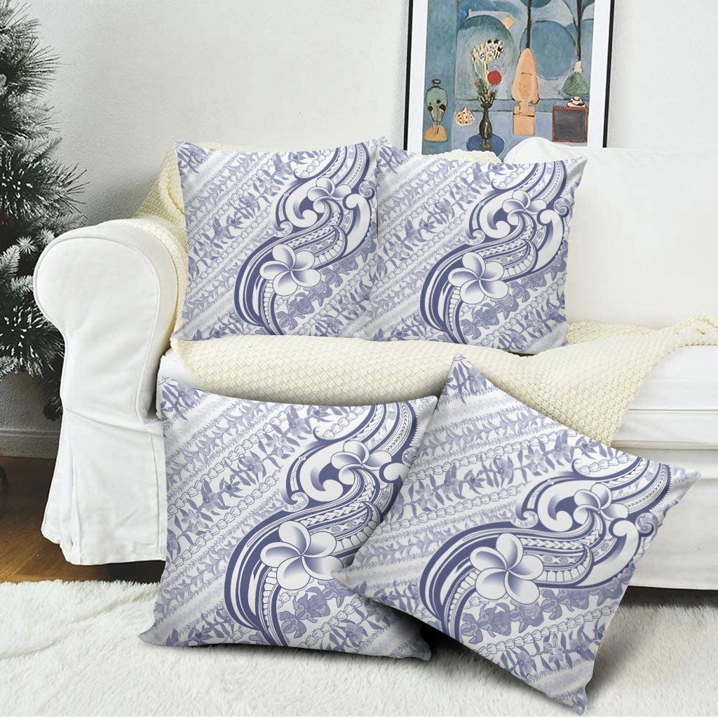Hawaii Plumeria Lokelani Pikake Lei Pillow Cover Navy Blue Polynesian Tattoo