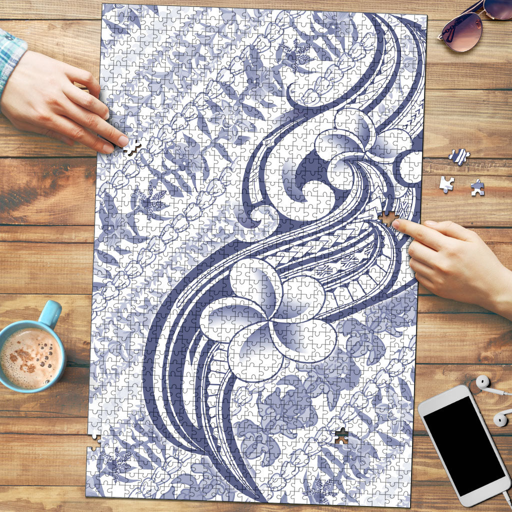 Hawaii Plumeria Lokelani Pikake Lei Puzzle Navy Blue Polynesian Tattoo