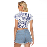 Hawaii Plumeria Lokelani Pikake Lei Raglan Cropped T Shirt Navy Blue Polynesian Tattoo