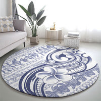 Hawaii Plumeria Lokelani Pikake Lei Round Carpet Navy Blue Polynesian Tattoo