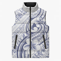 Hawaii Plumeria Lokelani Pikake Lei Sleeveless Puffer Jacket Navy Blue Polynesian Tattoo