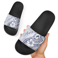 Hawaii Plumeria Lokelani Pikake Lei Slide Sandals Navy Blue Polynesian Tattoo