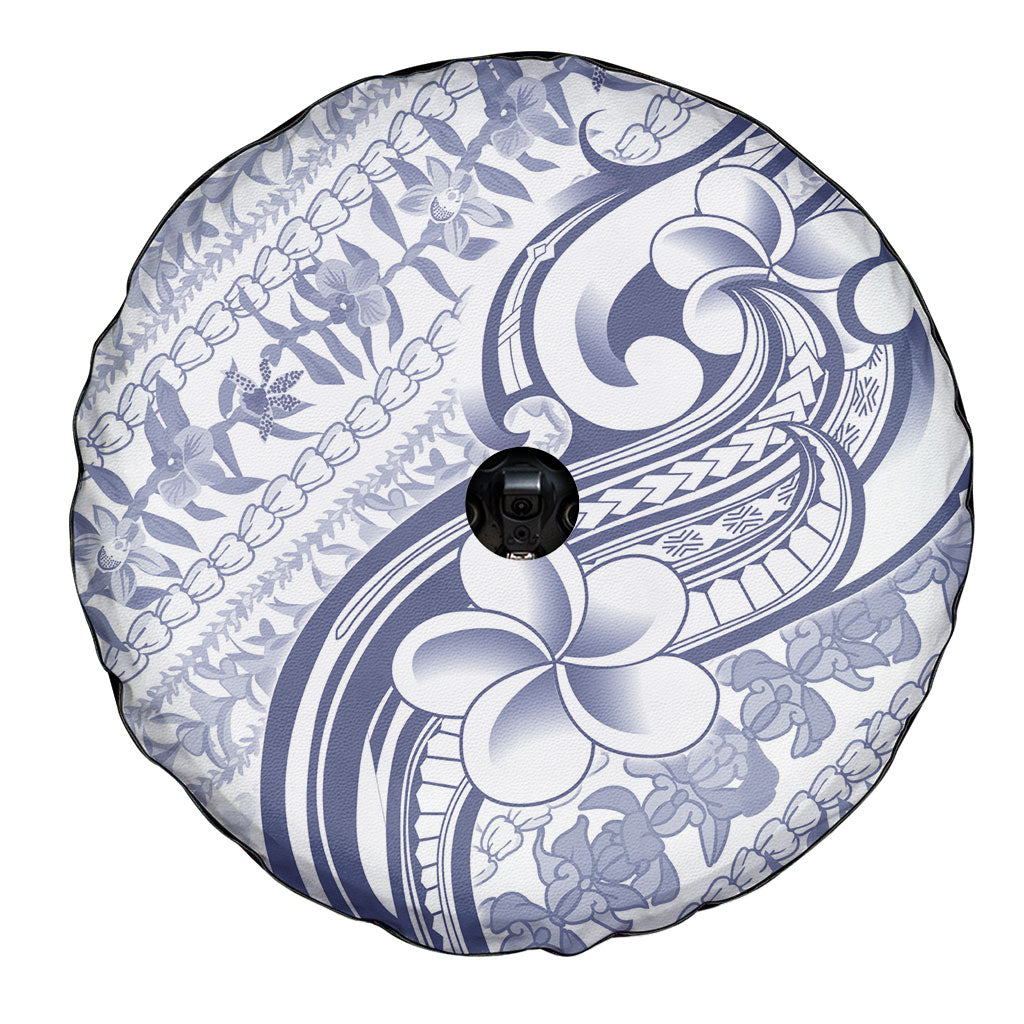 Hawaii Plumeria Lokelani Pikake Lei Spare Tire Cover Navy Blue Polynesian Tattoo LT9 - Polynesian Pride