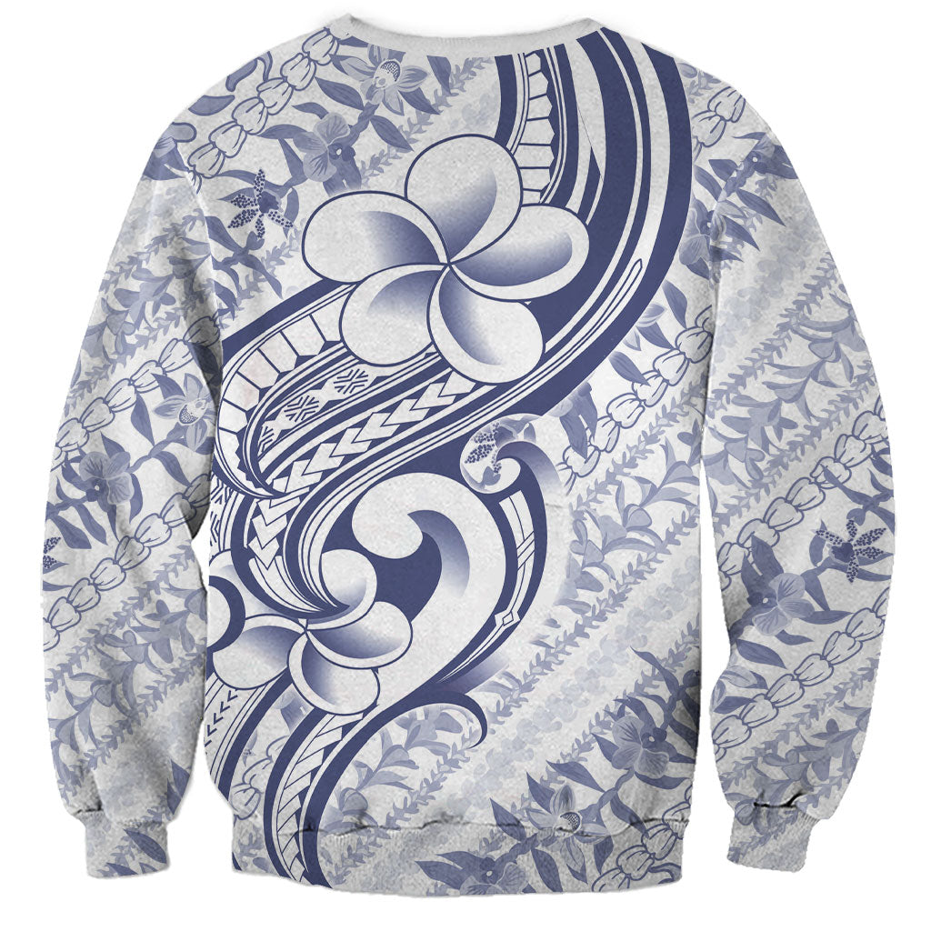Hawaii Plumeria Lokelani Pikake Lei Sweatshirt Navy Blue Polynesian Tattoo