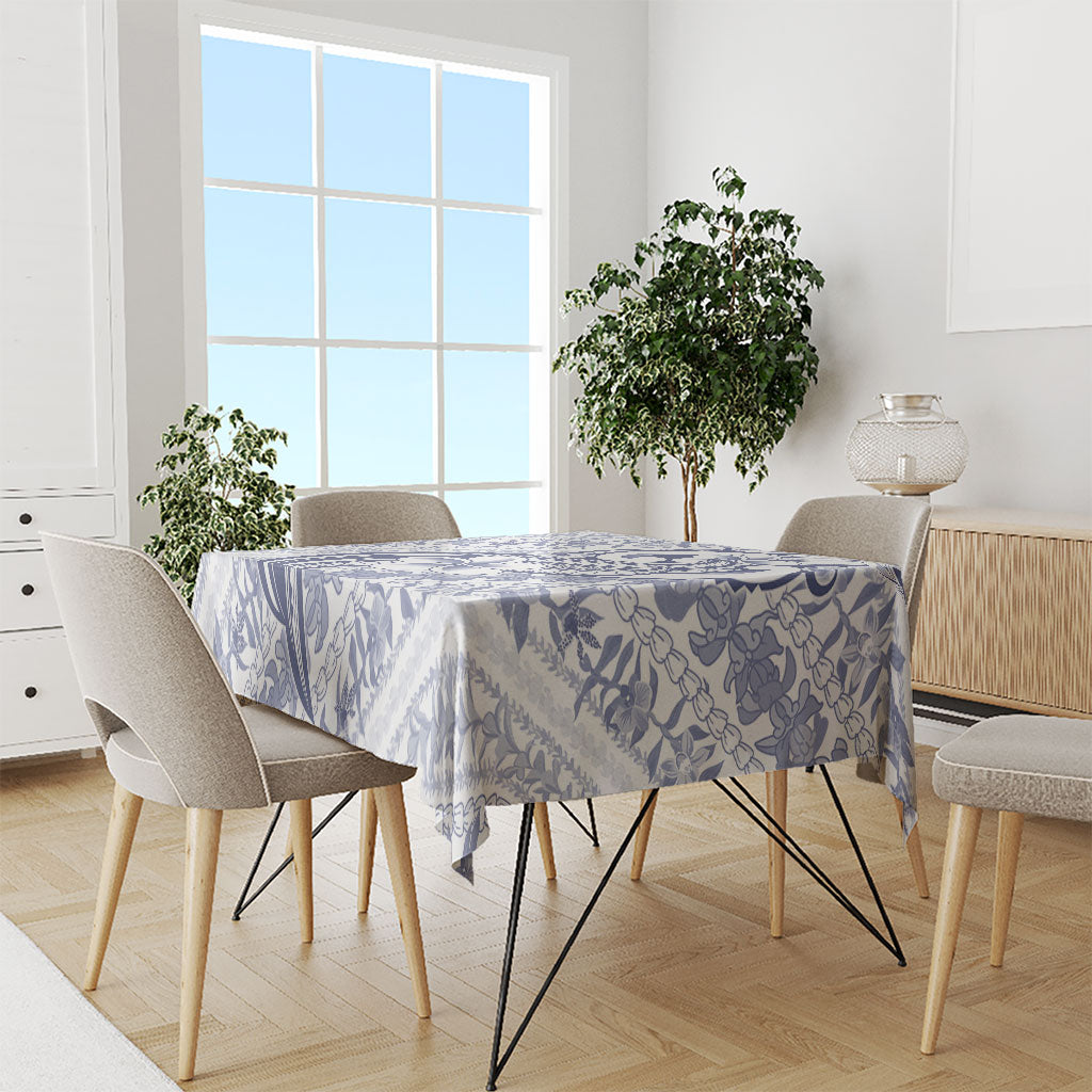 Hawaii Plumeria Lokelani Pikake Lei Tablecloth Navy Blue Polynesian Tattoo