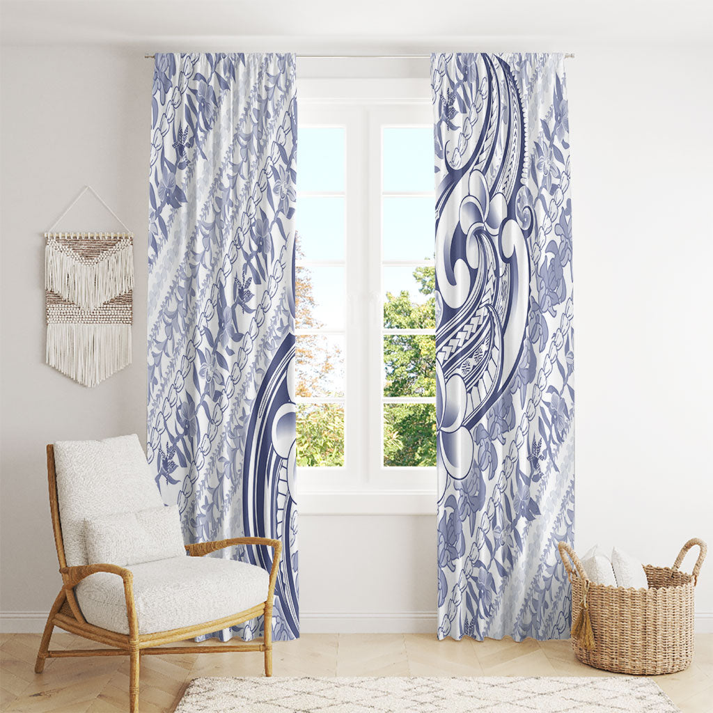 Hawaii Plumeria Lokelani Pikake Lei Window Curtain Navy Blue Polynesian Tattoo