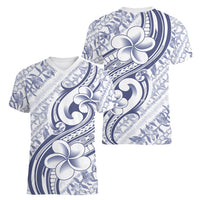 Hawaii Plumeria Lokelani Pikake Lei Women V-Neck T-Shirt Navy Blue Polynesian Tattoo