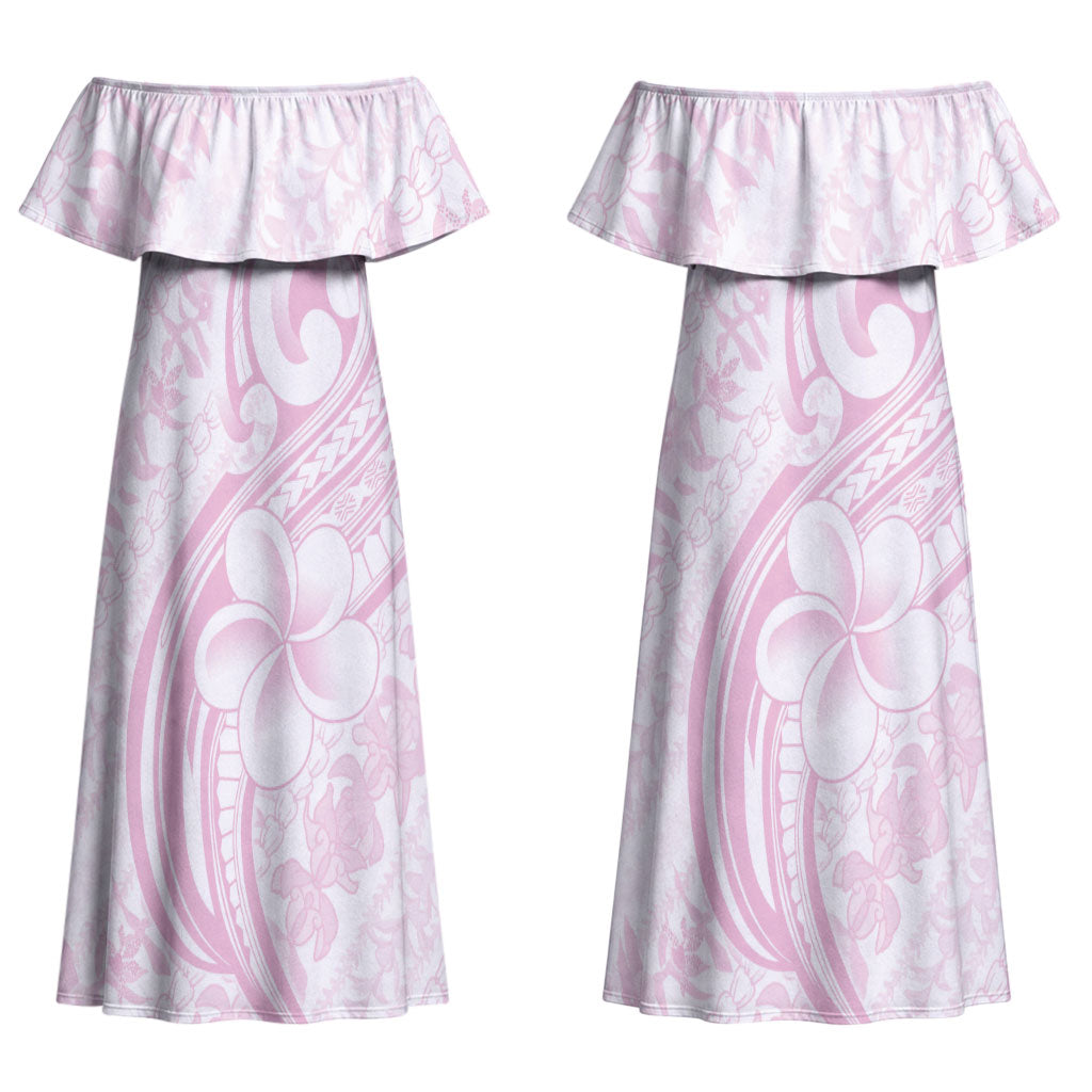 Hawaii Plumeria Lokelani Pikake Lei Couples Matching Off Shoulder Maxi Dress and Long Sleeve Button Shirt Poni Mama Polynesian Tattoo LT9 - Polynesian Pride