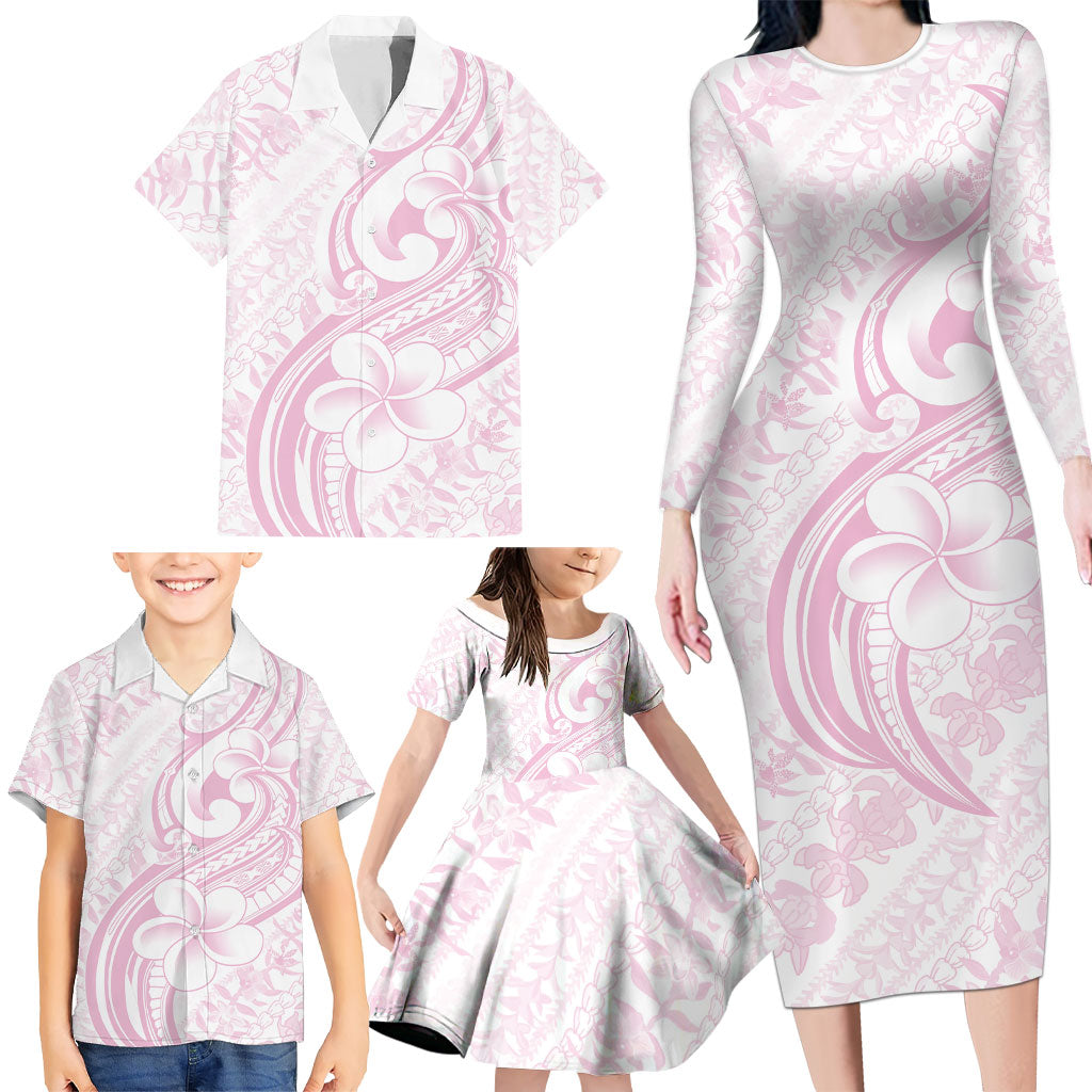 Hawaii Plumeria Lokelani Pikake Lei Family Matching Long Sleeve Bodycon Dress and Hawaiian Shirt Poni Mama Polynesian Tattoo LT9 - Polynesian Pride