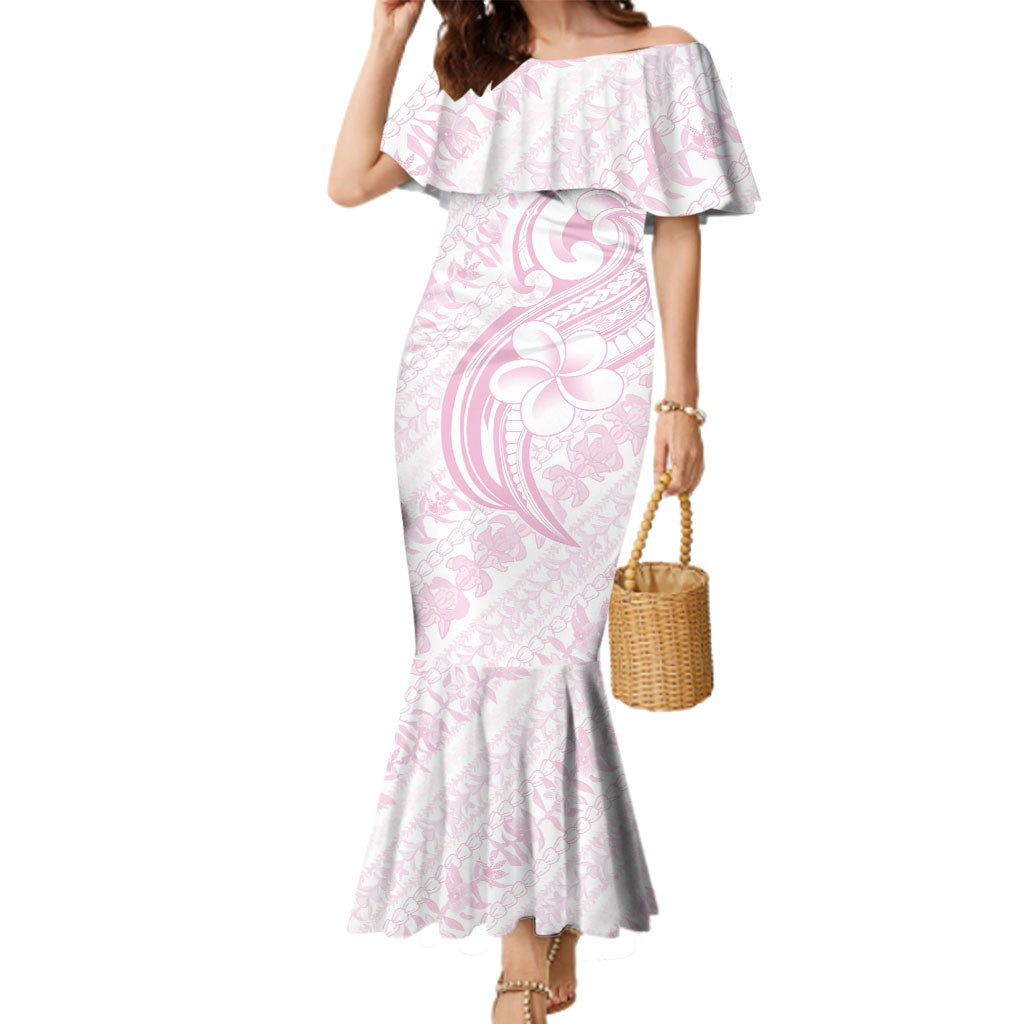 Hawaii Plumeria Lokelani Pikake Lei Family Matching Mermaid Dress and Hawaiian Shirt Poni Mama Polynesian Tattoo LT9 Mom's Dress Pink - Polynesian Pride