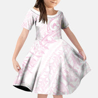 Hawaii Plumeria Lokelani Pikake Lei Family Matching Off Shoulder Maxi Dress and Hawaiian Shirt Poni Mama Polynesian Tattoo LT9 Daughter's Dress Pink - Polynesian Pride