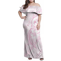 Hawaii Plumeria Lokelani Pikake Lei Family Matching Off Shoulder Maxi Dress and Hawaiian Shirt Poni Mama Polynesian Tattoo LT9 Mom's Dress Pink - Polynesian Pride