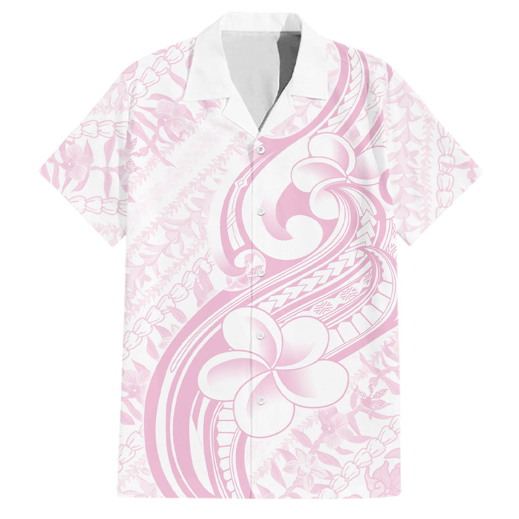 Hawaii Plumeria Lokelani Pikake Lei Family Matching Off Shoulder Short Dress and Hawaiian Shirt Poni Mama Polynesian Tattoo LT9 Dad's Shirt - Short Sleeve Pink - Polynesian Pride