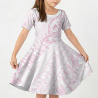 Hawaii Plumeria Lokelani Pikake Lei Kid Short Sleeve Dress Poni Mama Polynesian Tattoo LT9 KID Pink - Polynesian Pride