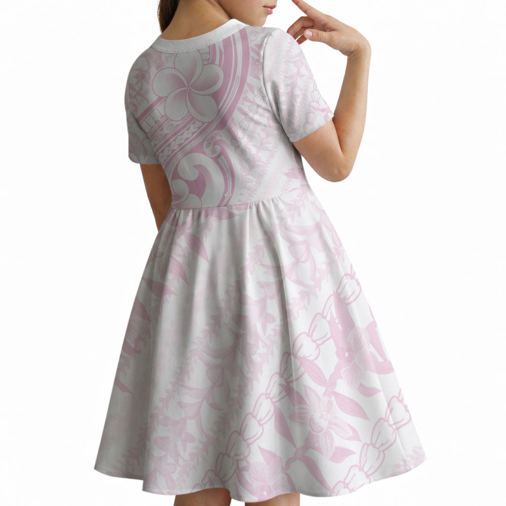 Hawaii Plumeria Lokelani Pikake Lei Kid Short Sleeve Dress Poni Mama Polynesian Tattoo LT9 - Polynesian Pride