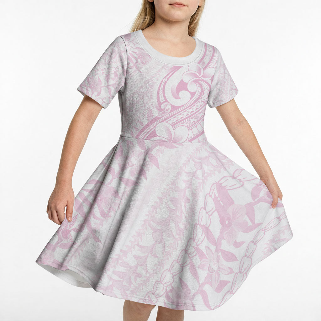 Hawaii Plumeria Lokelani Pikake Lei Kid Short Sleeve Dress Poni Mama Polynesian Tattoo LT9 - Polynesian Pride