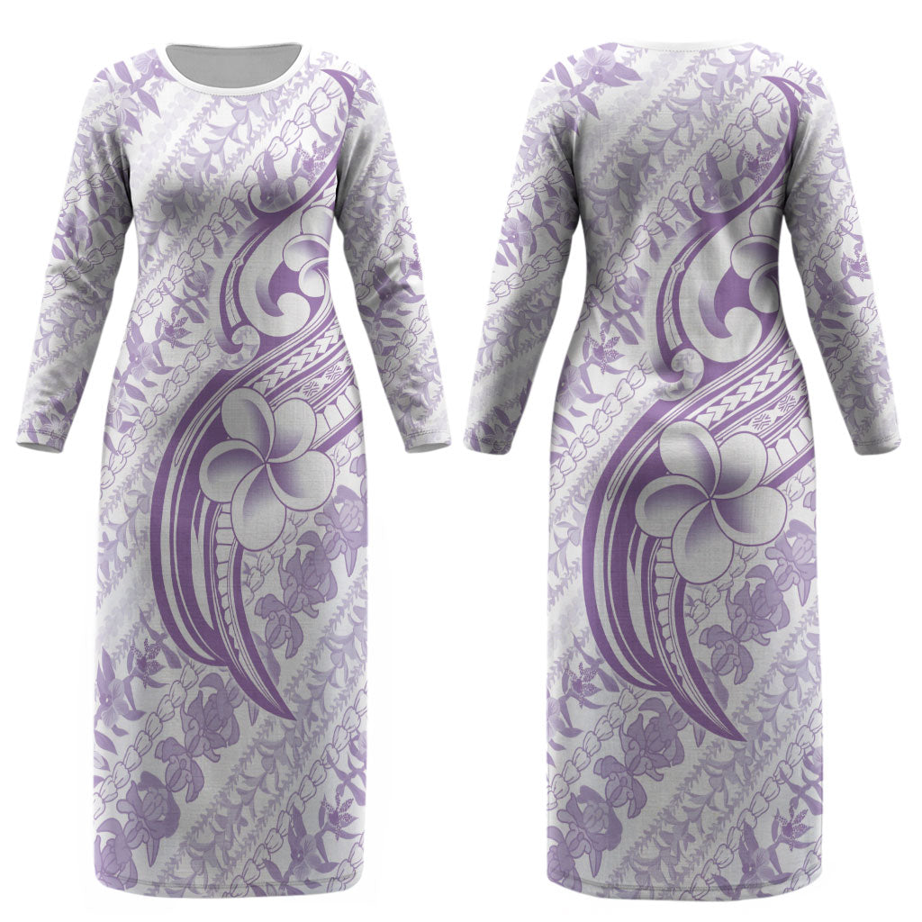 Hawaii Plumeria Lokelani Pikake Lei Couples Matching Long Sleeve Bodycon Dress and Hawaiian Shirt Poni Polynesian Tattoo LT9 - Polynesian Pride