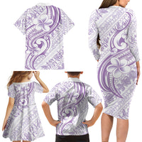 Hawaii Plumeria Lokelani Pikake Lei Family Matching Long Sleeve Bodycon Dress and Hawaiian Shirt Poni Polynesian Tattoo LT9 - Polynesian Pride