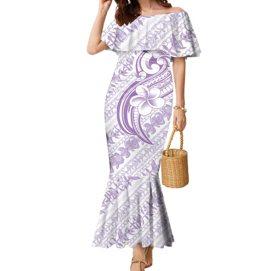 Hawaii Plumeria Lokelani Pikake Lei Family Matching Mermaid Dress and Hawaiian Shirt Poni Polynesian Tattoo LT9 Mom's Dress Purple - Polynesian Pride