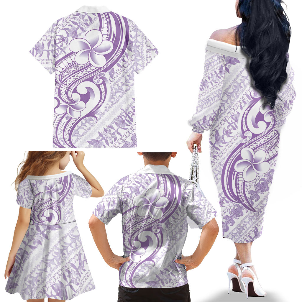 Hawaii Plumeria Lokelani Pikake Lei Family Matching Off The Shoulder Long Sleeve Dress and Hawaiian Shirt Poni Polynesian Tattoo LT9 - Polynesian Pride