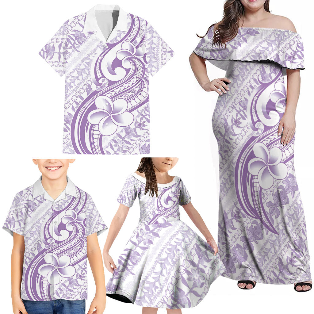 Hawaii Plumeria Lokelani Pikake Lei Family Matching Off Shoulder Maxi Dress and Hawaiian Shirt Poni Polynesian Tattoo LT9 - Polynesian Pride